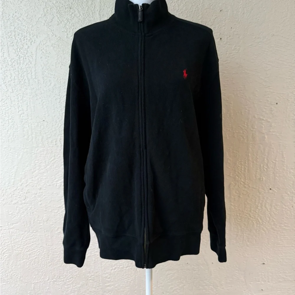 Polo Ralph Lauren Mens Black Pony Logo Zip-Up Mock-Neck Sweater Jacket